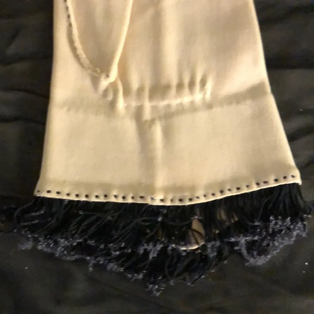 Vintage Ladies Cream Gloves Black Fringe Small
